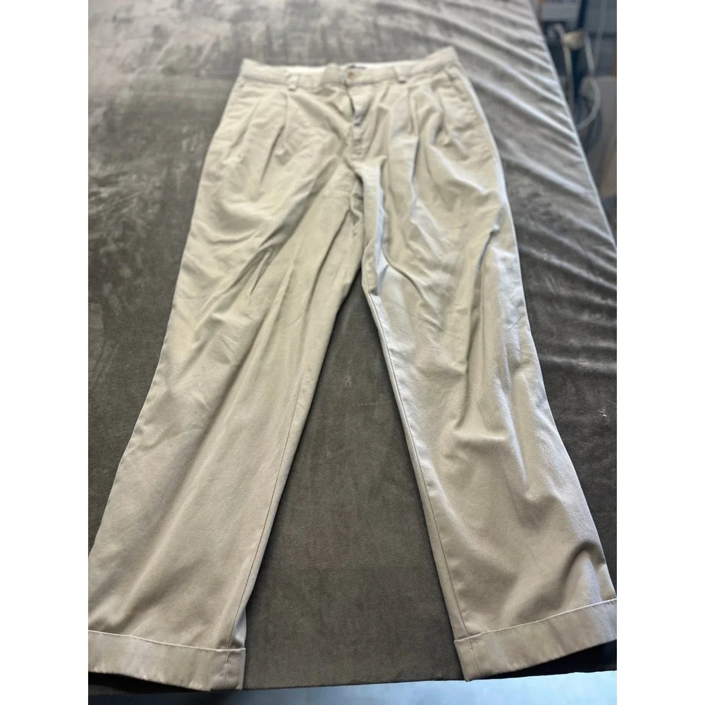 Banana Republic Smithfield Chinos Mens 33x30‎ Khaki Tan Pleated Cuffed Cotton